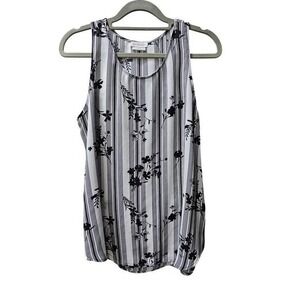 VAN HEUSEN Womens Striped Floral Sleeveless Tank Top Shirt Size S